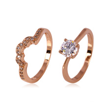 Xuping Rose Gold Color Lover′s Set Ring with Rhinestone